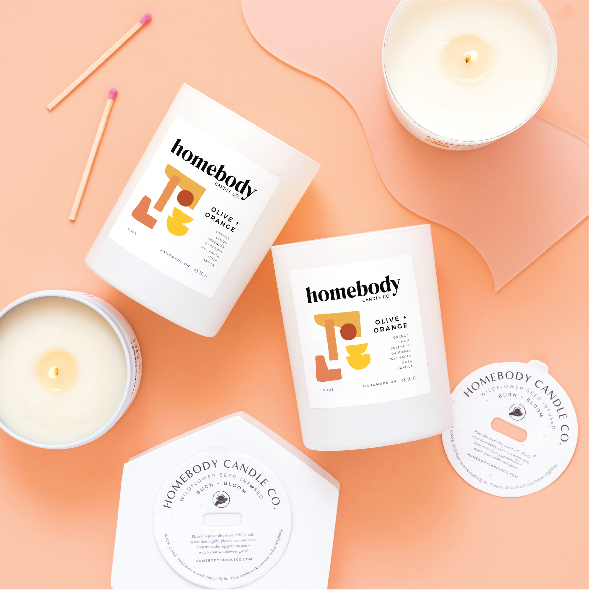 Olive + Orange-Burn + Bloom-burn + bloom candle-Homebody Candle Co.